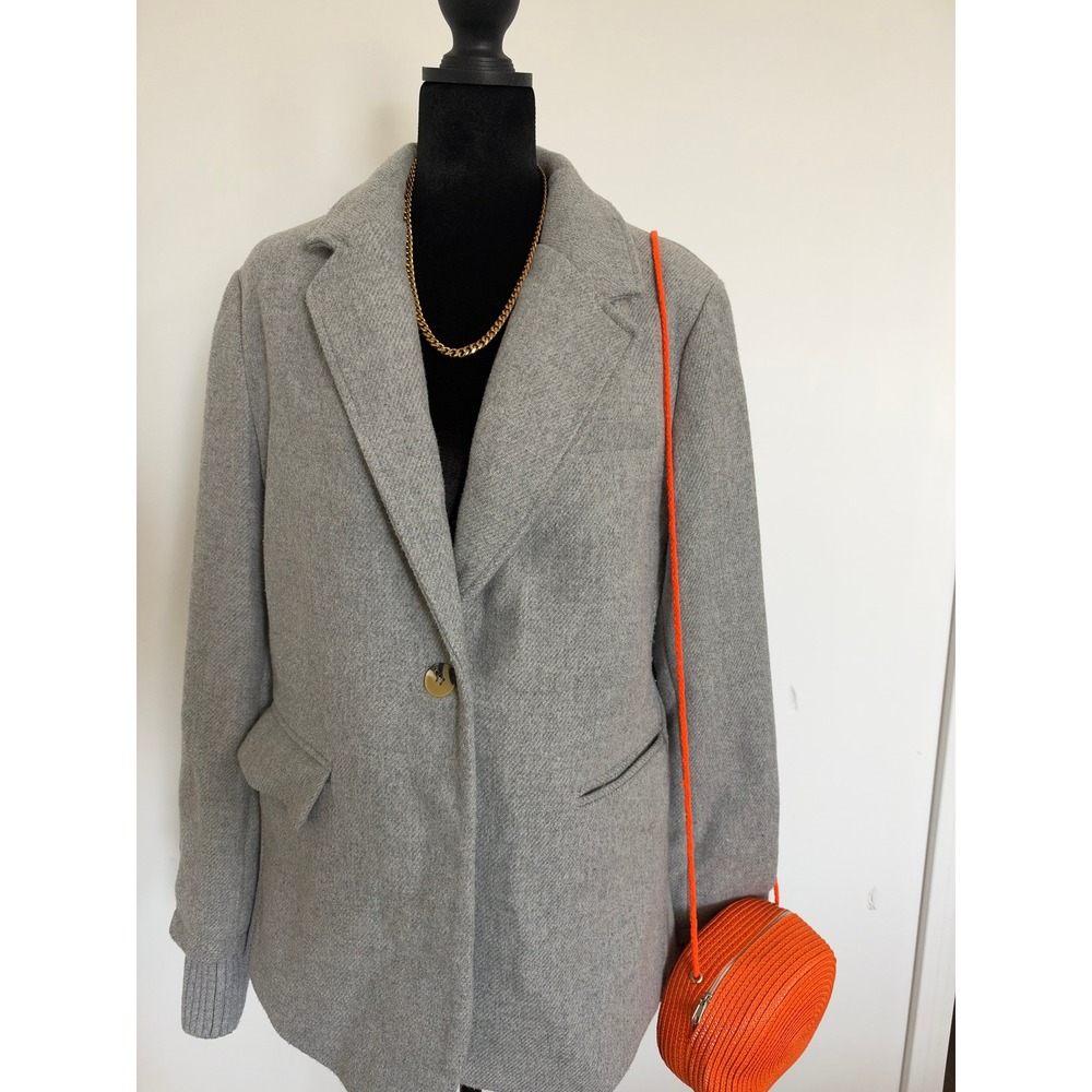 Free Assembly Womens Heather Grey Single Button Blazer Jacket Size M 8-10